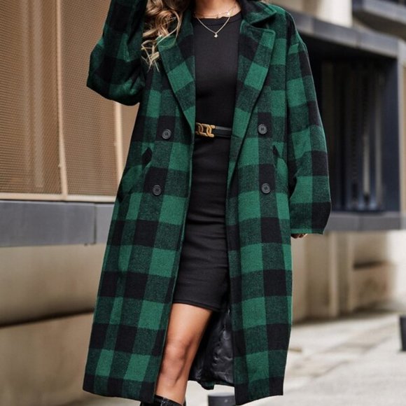 MODA ME COUTURE Jackets & Blazers - Buffalo Plaid Double Breasted Overcoat Without Bel